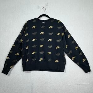 Nike Sportswear Phoenix Fleece Black Oversized Crew Sweater Gold Swoosh Medium